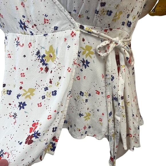 Anthropologie Meadow Rue Floral Wrap Blouse US Size 6 | Flutter Sleeve | Peplum - Picture 6 of 9